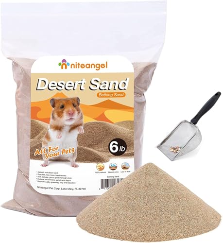 Niteangel Hamster Desert Bath Sand with Sand Bath Scoop| No-Dust Bath or Potty Litter Sand for Hamster Chinchillas Gerbil Mice Degu or Other Small Pets 6lb