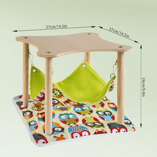 Guinea Pig Hammock with Soft Mat, Wooden Guinea Pig Hideout Toys with Double-Sided Hanging Hammock Bed for Hamster Chinchilla Rat Bunny Ferrets Sleeping Hiding