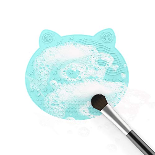 2Pack Makeup Brush Cleaning Mat, Cute Cat Ear Animal Design Silicone Brush Cleaner Pad with Suction Cups (Pink+Green) - color: Pink+Green