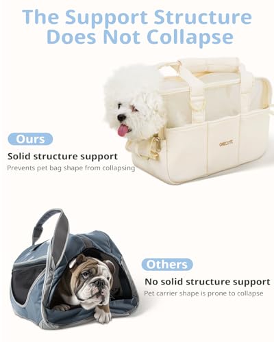 ONECUTE Dog Purse Carrier for Small Dogs Rabbit cat with Large Pockets, Cotton Bag, Dog Carrier Soft Sided, Collapsible Travel Puppy Carrier (Beige Breathable, 17.0" L x 7.5" W x 12.0" H) - color: Beige Mesh, size: 17.0"L x 7.5"W x 12.0"H