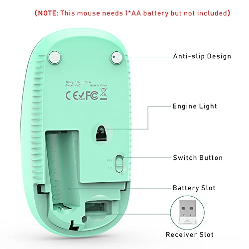 VssoPlor Wireless Mouse, 2.4G Slim Computer Laptop Mouse, Blue and Green | Portable Mouse, Plug & Play USB Nano Receiver, Quiet Silent Optical Mice for Notebook, PC, Laptop, Computer, Windows, Mac - color: Blue and Green