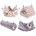 MCEAST 4 Pieces Small Pets Cage Accessories Hanging Hammock Sleeping Bag Tunnel and Bed Hideout Set Warm Sleep Nap Sack Bed for Hamster Ferret Squirrel Rabbit, Light Brown and Gray Stars - style: Brown+Gray Stars