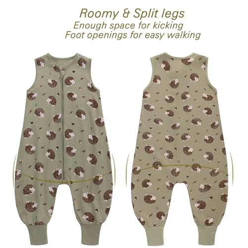 Miracle Baby Sleep Sack with Feet - 0.5 TOG 100% Breathable Cotton Wearable Blanket, Sleeveless Design Sleeping Bag for Baby - color: Green Hedgehog, size: 2-4 Years(L)