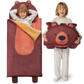 JOIEDOMI Kids Sleeping Bag 4 5 6 Year Old Girl Gifts Toddler Nap Mat with Pillow & Blanket 60" x 27" for Kids Ages 3+ Soft Plush Sleeping Mat for Preschool and Boys Girls - color: Brown Bear