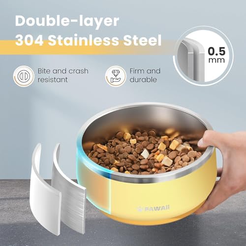 Pawaii Dog Bowl,68 oz Stainless Steel Food and Water Bowl,ID Tag,1 Pack | Double-Wall Design,Non-Slip Rubber Base,Dishwasher Safe,Smooth Open Design, Not a Slow Feeder,Easy-Rinse Interior - color: Cheese Yellow, size: 68oz
