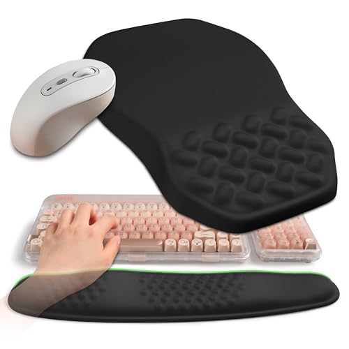 2-in-1 Ergonomic Set, Wave Keyboard Wrist Rest and Massage Slope Mouse Pad Wrist Support, Rebound Memory Foam for Relieve Carpal Tunnel Syndrome and Wrist Pain (Black) - color: Black