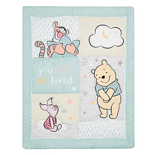 Lambs & Ivy Disney Baby Winnie the Pooh Hugs 3Pc Nursery Crib Bedding Set | Set Includes Quilt, Fitted Sheet, & Crib Skirt, Machine Washable, Fits Standard Size Crib 52" x 28" - color: Pooh Hugs