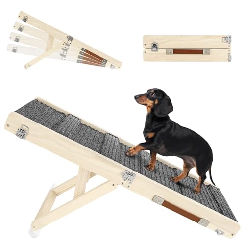 Pawaboo Dog Ramp for Couch & Bed, Foldable Wooden Pet Ramp for Small Dogs, 4 Adjustable Height from 13'' to 21", Pet Step with Non-Slip Pad, Supports Up to 33lbs, Beige - color: Beige, size: 80×30cm-for couch
