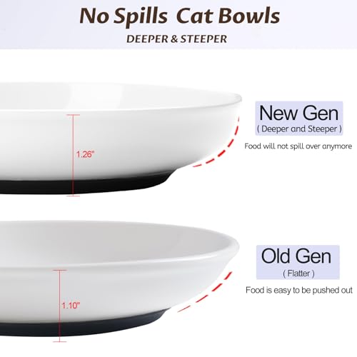 WROSWT No Spill Cat Bowls,Cat Food Bowl,Anti Whisker Fatigue Healthy Ceramic Cats Dishes Set for Indoor Cats,Shallow Wide Kitten Plates for Food and Water,Non-Slip Silicone Bottom,3 Pack - size: Deeper-3 Pack