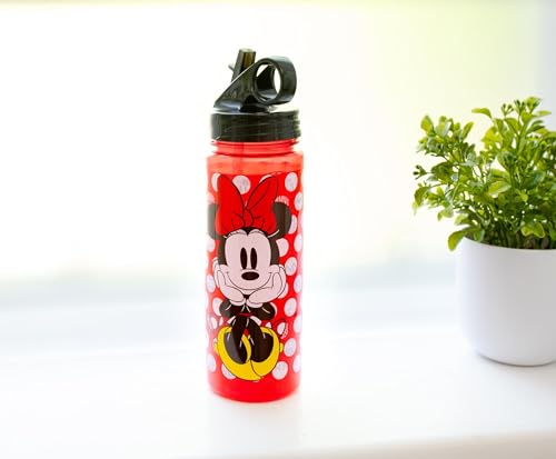 Silver Buffalo Disney Minnie Mouse Water Bottle With Flip-Up Straw | BPA-Free Plastic Sports Jug | Holds 20 Ounces