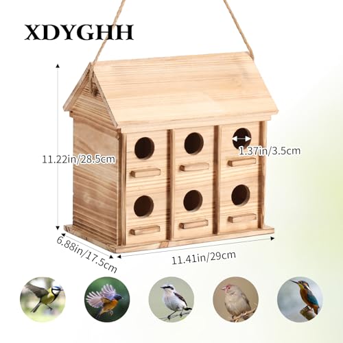 Wooden Bird Houses for Outside, 12-Room Outdoor Nesting Box for Small Birds | Multi-Chamber Design with 1.37" Entrance Holes, Cedar Hanging Birdhouse,Wrens/Finch/chickadees, Garden & Backyard Decor