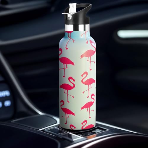 Kids Water Bottle with Straw,Flamingo Bottle Vacuum Insulated Stainless Steel Travel Mugs Tumbler For Sport School Outdoor 20 oz - color: Blue Flamingo
