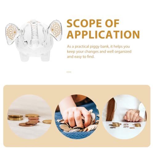 BESPORTBLE Glass Elephant Piggy Bank Clear Coin Storage Jar Animal Money Bank Change Holder Case for Kids Savings Elephant Home Decor 7.28 X 4.33 X 4.05 in