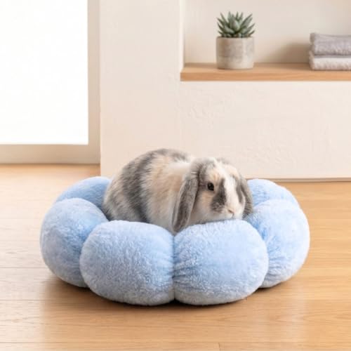 Rabbit Bed for Large Bunny Guinea Pig & Other Small Pets, Blue | Washable Soft Plush Hideout, Cozy Sleeping Bed for Indoor Cage or Playpen Use, Petal Shape - color: Blue