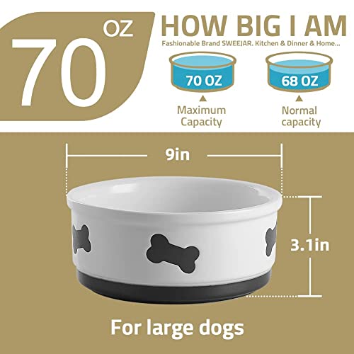 Sweejar Ceramic Dog Bowls with Bone Pattern, Dog Food Dish for Large Dogs, Porcelain Pet Bowl for Water 70 Fl Oz (Beige) - color: Beige, style: Bone Pattern,9"x 3.1"(70 Fl Oz)