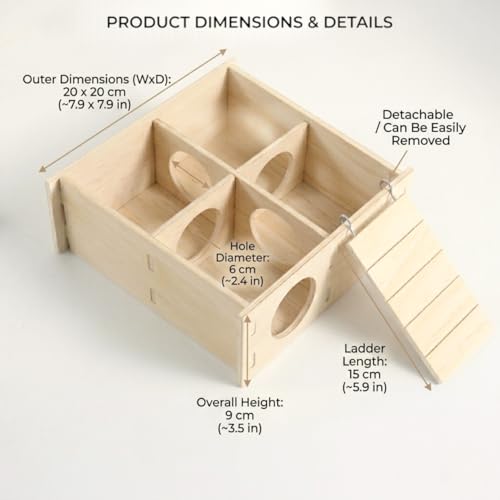 Wooden Hamster Hideout with Slate Rock Cooling Roof, 7.9" Large Hamster House and Hideouts with Climbing Ladder, Tunnel Enrichment Toys, Hamster Cage Accessories for Syrian, Dwarf, Gerbil, Mouse