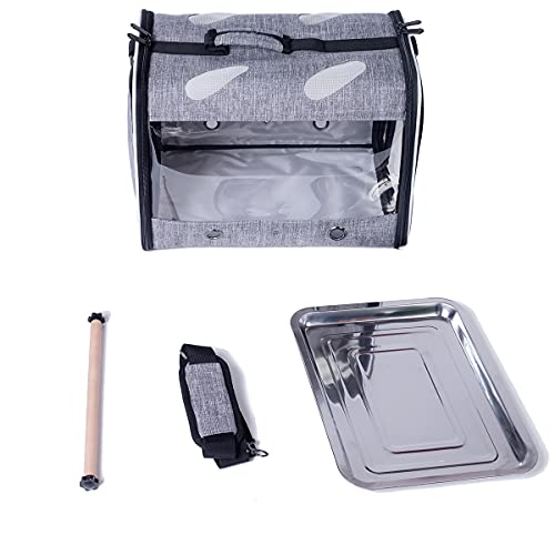 Bird Travel Carrier with Stand Perch, Breathable Bird Carrier Cage Parrot Carrier for Hiking, Airline Approved - color: Grey