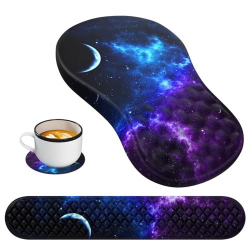 HAOCOO 3-Pcs Ergonomic Keyboard Wrist Rest Set with Mouse Pad | Ergonomic Wrist Support Set, Memory Foam Cushion, Smooth Tracking Surface, Massage Texture, Non-Slip Office Desk Accessory - color: Marble Blue