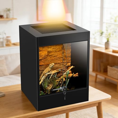 PVC Tall Reptile Tank 33 Gallon Reptile Enclosure Terrarium, Front Opening Bearded Dragon Tank 24"x18"x18" with Sliding Doors & Screen Ventilation, Enclosure Habitat for Snakes, Geckos, Lizard, Frog - size: 33Gallon