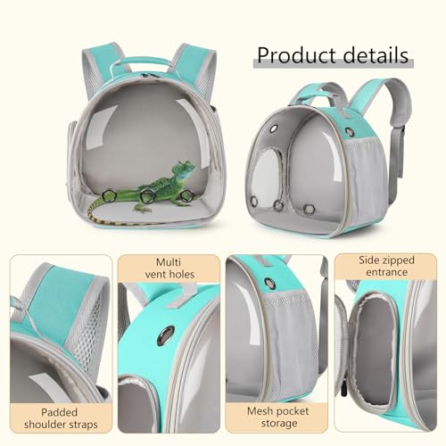 Lizard Carrier Backpack with Security Printing Harness Leash Set, Reptile Bearded Dragon Space Capsule Astronaut Clear Bubble Window Travel Carrier for Small Animal Guinea Pig(Green, Security Harness) - color: Green