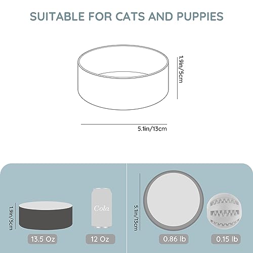 SPUNKYJUNKY 13.5OZ Ceramic Dog and Cat Bowl, Modern Cute Weighted Food Water Bowl for Replacement White-Grey (1 Pack) - color: White-grey, size: 1.7 CUPS