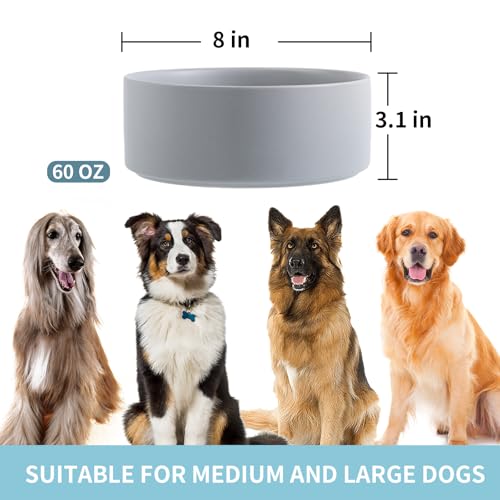 Grey Raised/Elevated Ceramic Dog Bowl for Medium Large Sized Breeds,Large Dog Food Water Bowl with Stand,8 in Non Slip Heavy Weighted 1800ml/ 7.6 Cups/60 OZ - color: Grey, size: 8 in