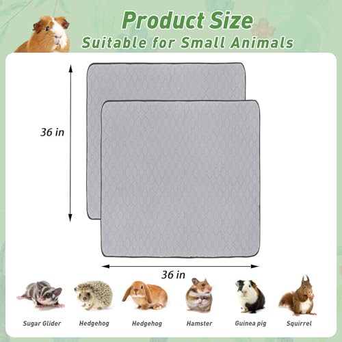 Guinea Pig Cage Liners, 36''X36'' Washable Guinea Pig Pee Pads, Non Slip Reusable Super Absorbent Guinea Pig Training Mat Bedding Fleece for Small Animals Hamster Rabbit Chinchilla Rat, 2Pack - size: C&C 3x3(36" x 36") 2Pack