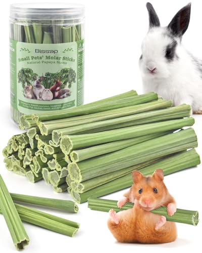 Bissap 50PCS Rabbit Chew Sticks, Natural Papaya Stems Bunny Chews Treats for Rabbits Hamsters Chinchillas Guinea Pigs Small Animals Organic Molar Chewing Snack - size: 50 PCS