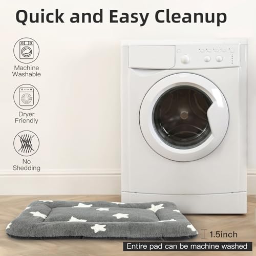 Mora Pets Dog Crate Pad Kennel Bed Crate Mat for Small Dogs Washable Cute Star Pet Bed for Dog Cage Ultra Soft Flat Puppy Cat Kitten Pillow Cushion for Sleeping Anti-Slip Grey 24 x 18 | Soft Dog Cat Bed Mat, Puppy Crate Pad for Dog Cages Cozy Sleeping Lin