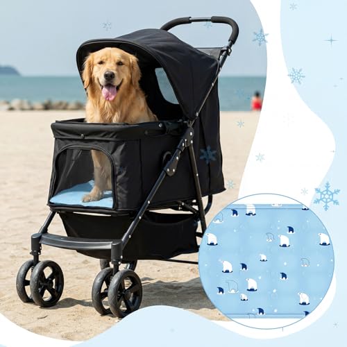 Nuanchu Dog Stroller Cooling Mat, Waterproof Gel Pet Cooling Pad for Summer, Washable Cat Sleeping Blanket, Portable Ice Gel Travel Mat for Cats, Crates, Car Seat(23.62 x 35.43 Inches,Sky Blue Bear) - size: 23.62 x 35.43 Inches, style: Sky Blue Bear