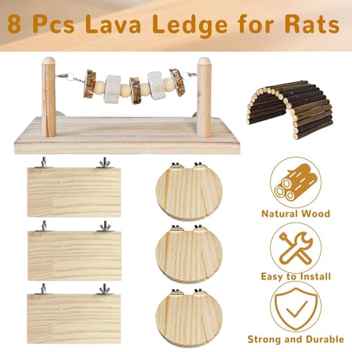 8 Pcs Chinchilla Ledges Wood Sets,Hamster Cage Platform Wooden Stand with Chew Lava Ledge Blocks Rats Climbing Toys Bridge Small Animal Cage Accessories for Gerbil Squirrel Sugar Glider - color: Gray