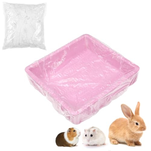 100 Pcs Clear Plastic Disposable Cage Liners for Trays Max 14x13x2in, Leak-Proof & Convenient Rabbit Cage Liner Bag Bulk Pack for Small Animals, Hamster Rabbits Pet Supplies Litter Box Liner