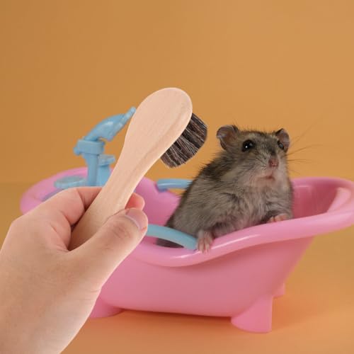 PRETYZOOM Hamster Grooming Brush Soft Bristle Small Pet Bath Brush with Handle 6.10 in for Guinea Pigs Rabbits Hamsters Gentle Shedding Cleaning and Massage