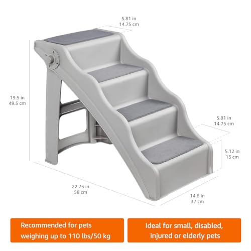 Amazon Basics Foldable Non-Slip Pet Stairs for Small Dogs and Cats, Senior Pets, Easy to Climb, 14.6" x 22.75" x 19.5", Grey