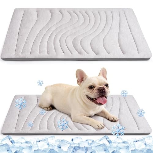 Dog Cooling Mat, 48"x28" Reversible Pad, Scratch-Resistant,Machine Washable | Pressure-activated Pet Cooling Mat, Q-Max>0.5, Indoor Outdoor Use, Great for Summer, Dogs & Cats, Grey - size: Large