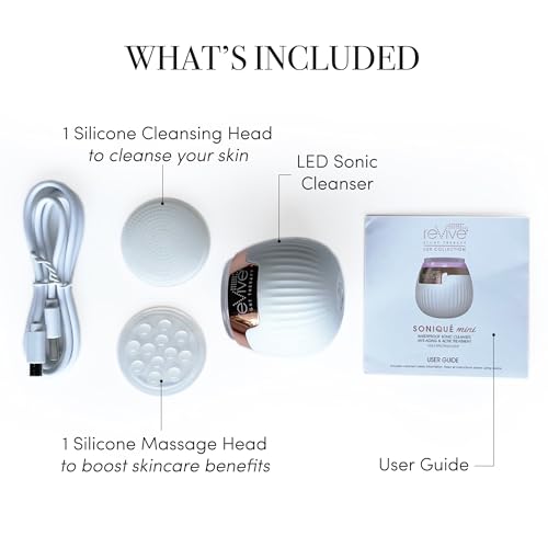reVive Light Therapy Lux Collection Soniqué Mini, Rechargeable | Sonic Face Cleanser Brush, Medical-Grade Blue & Red Light Therapy for Face, Wrinkle Care, Water-Resistant - style: Lux Sonique Cleanser – Mini