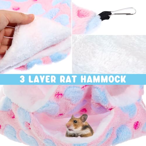 6 Pcs Rat Hammock Set Ferret Hanging Tunnel 3 Tier Guinea Pig Hammocks Hideout Soft Chinchilla Bed for Cage Accessories Hide,Play and Sleep(Lovely,Heart) - color: Lovely
