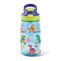 Kids Plastic Water Bottle - Dinosaur Water Bottles for Kids, 14oz Plastic Water Bottles with Straw Lid, Leakproof BPA-Free Dinosaur Water Bottle for Home Sports Travel, Pop-Up Straw Cover, Blue - color: Dino