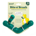 WOOF Bite n' Brush Dog Dental Chew Toy for Small Dogs 10-25 lbs | Dog toothbrush toy, V-shaped design, reusable, easy to clean, dental dog toy - size: Small