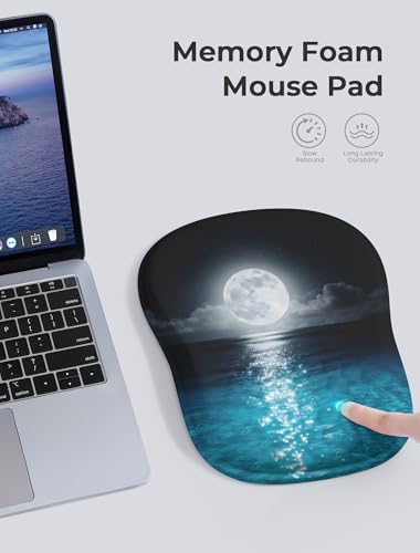 Blue Ocean and Moon Aesthetic Ergonomic Mouse Pad for Carpal Tunnel Pain Relief, 65% Usable Mouse Area, Memory Foam Concave Wrist Rest for Office, PC, Gaming - color: 08 Blue Ocean and Moon