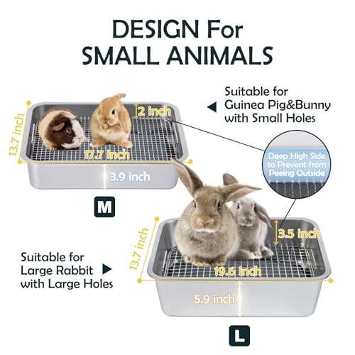 MEEXPAWS Guinea Pig Stainless Steel Litter Box with Raised Grid and Washable Pad,Small Bunny Rabbit Litter Pan High Side, Ferret Rat Litter Box, Small Animal Toilet Potty Tray Easy Clean,Less Stink - size: M 17.7"x13.7"x3.9" for Guinea Pig and Small Bunny