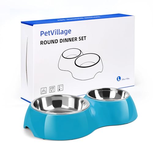 Elevated Dog Bowls Set - Non-Slip Raised Pet Feeder with Medium (2 Cups) & Large (4 Cups) Stainless Steel Bowls - Includes Durable Resin Stand for Puppies, Adult Dogs & Cats - Blue - color: Blue, size: Large
