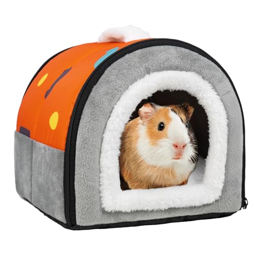 Pet Soft Guinea Pig Hideout, Washable Guinea Pig Bed Cozy Small Animals House Cave Accessories for Rabbits Hamster Rats Chinchilla (Orange)