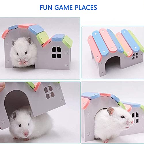 Hamiledyi Hamsters Flying Saucer Silent Mouse Wheel Small Gerbil Running Exercise Toy Kit with Rainbow House Seesaw Grass Cake Sweet Bamboo Snacks for Dwarf Mice 10 Pcs