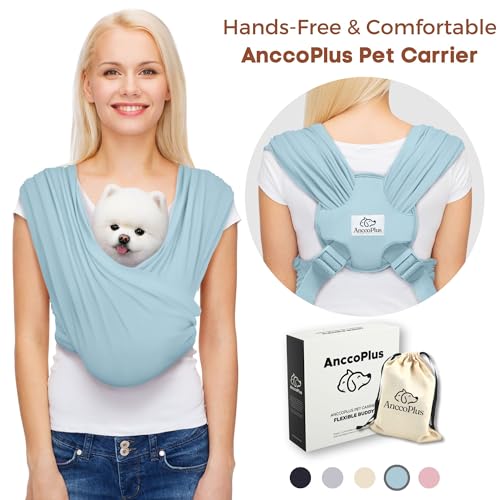 Small Dog Sling Carrier, Hands-Free, Baby Blue, Regular | Patented Front Carrier Reduces Back and Neck Strain; Adjustable, Soft Cotton, 3D Air Mesh for Puppies & Cats up to 20 lb - color: Baby Blue, size: Regular