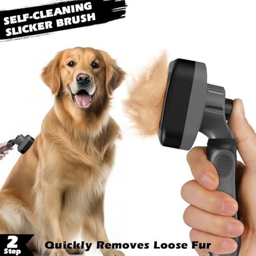 Professional 3PCS Self Cleaning Slicker Brush & Pet Grooming Rake & Flea Comb for Dogs,Cats and Horses | Double-Sided Dematting Comb & Skin Friendly Deshedding Grooming Tool | Pet Supplies (Grey) - color: Grey