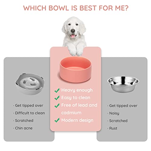 SPUNKYJUNKY 13.5OZ Ceramic Dog and Cat Bowl, Modern Cute Weighted Food Water Bowl for Replacement Pink (1 Pack) - color: Pink, size: 1.7 CUPS