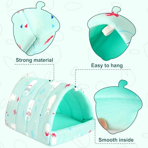UPINS 2 Pack Guinea Pig Bed, Guinea Pig Hideout Washable Small Animal House Cage Accessories for Dwarf Rabbits Chinchillas Hamsters Hedgehogs Ferrets Bearded Dragons and Rats - color: Pink Light Green, size: 6.8 x 7.4 inch
