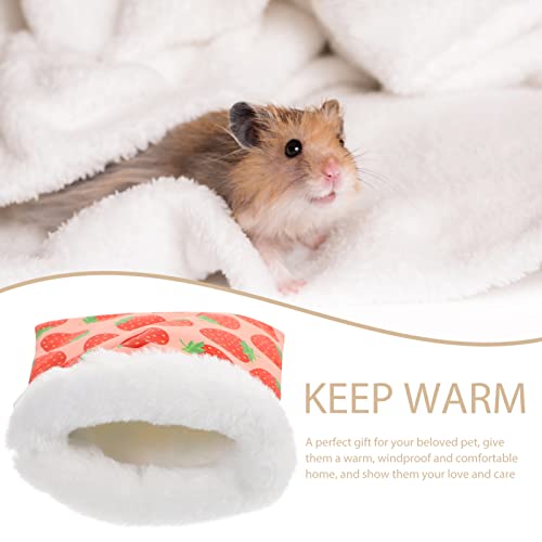 POPETPOP Hamster Sleeping Bag : Winter Warm Hamster Snuggle Sack Strawberry Printed Small Pet Nest for Ferret Hedgehog, 7.86X6.29X0.39in