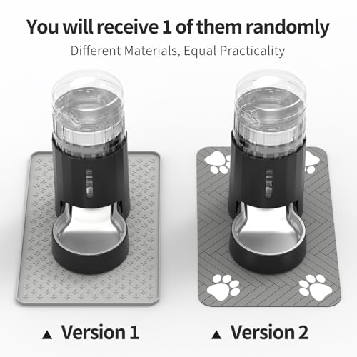 JUNSPOW Cat Water Dispenser with Placemat & Stainless Steel Bowl (4L Black) | Automatic Gravity Water Dispenser for Cats or Small Medium Size Dogs, Large Capacity, Easy to Clean - color: Black, size: 4L + Mat